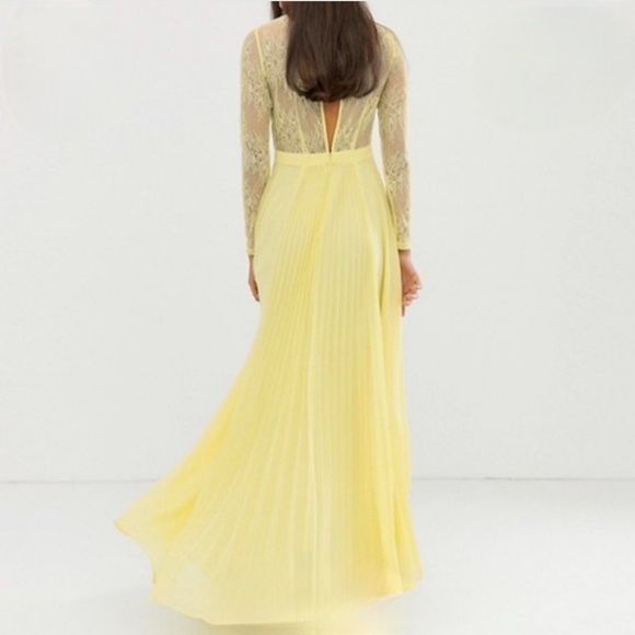 Women's Yellow Asos Design Tall Long Sleeve Lace Paneled Pleat Maxi Dress - Picture 3 of 6